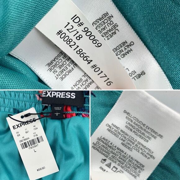 Express Floral Outfit Maxi Skirt Kimono Wrap Top Teal Rayon Womens Large New Tag - Picture 8 of 16